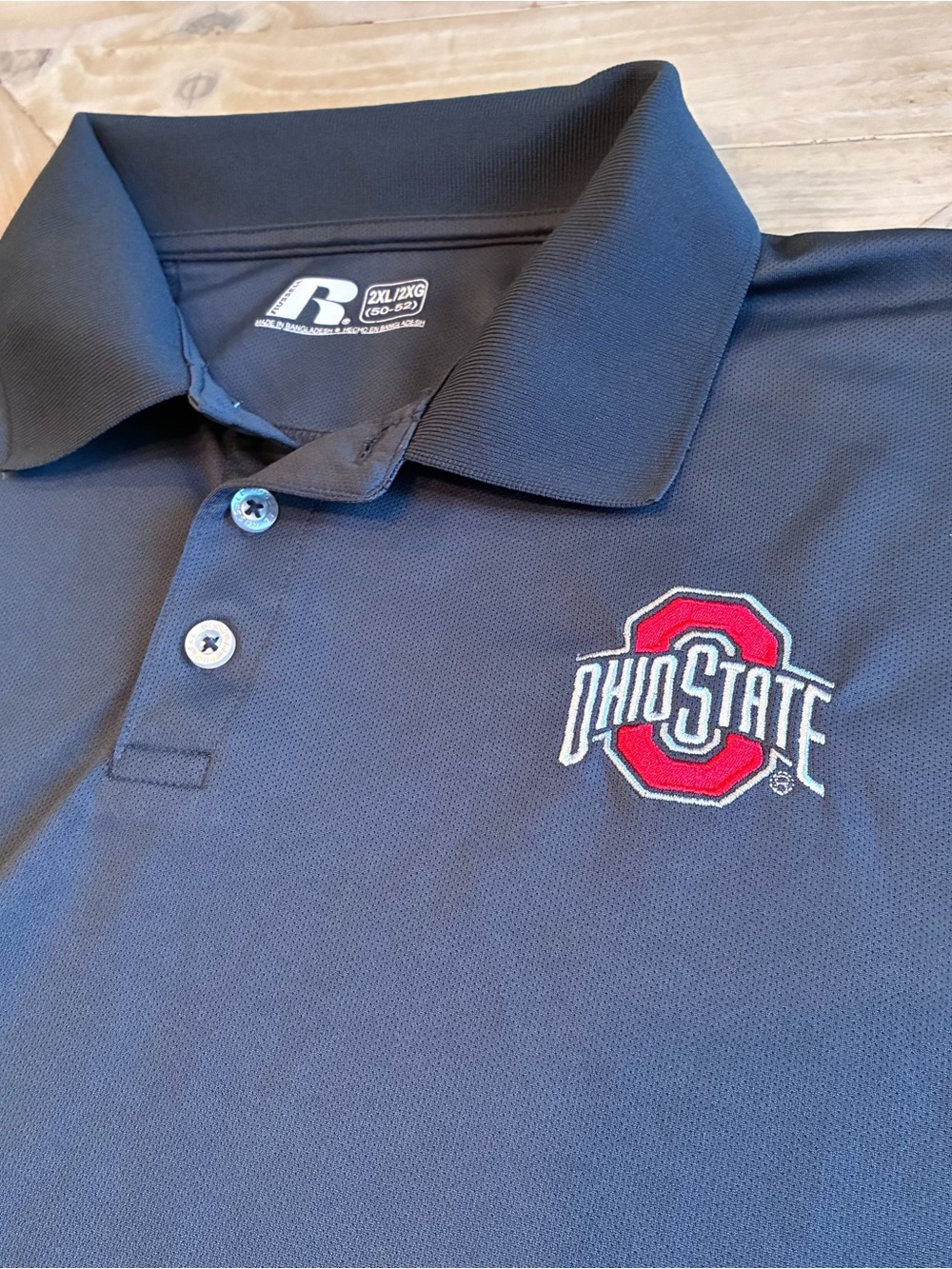 Russell Athletic Black Polo with Red Ohio State Logo